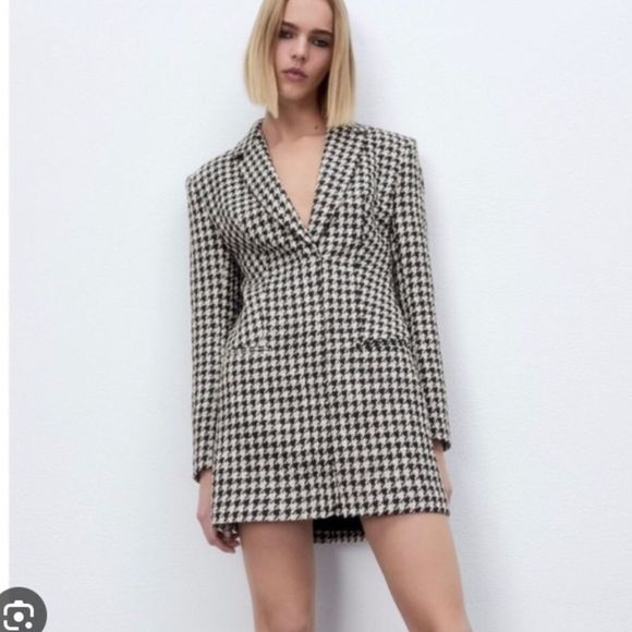 NWT Zara Houndstooth Structured Blazer Dress - Picture 1 of 16